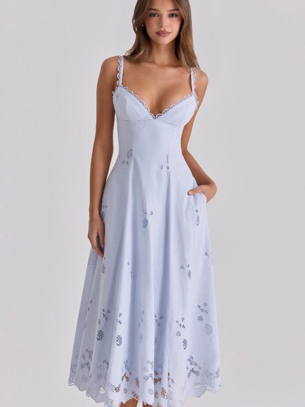 House of CB Bluebell Lace + Cotton Broderie Anglais Midi Sundress - Picture 7 of 9